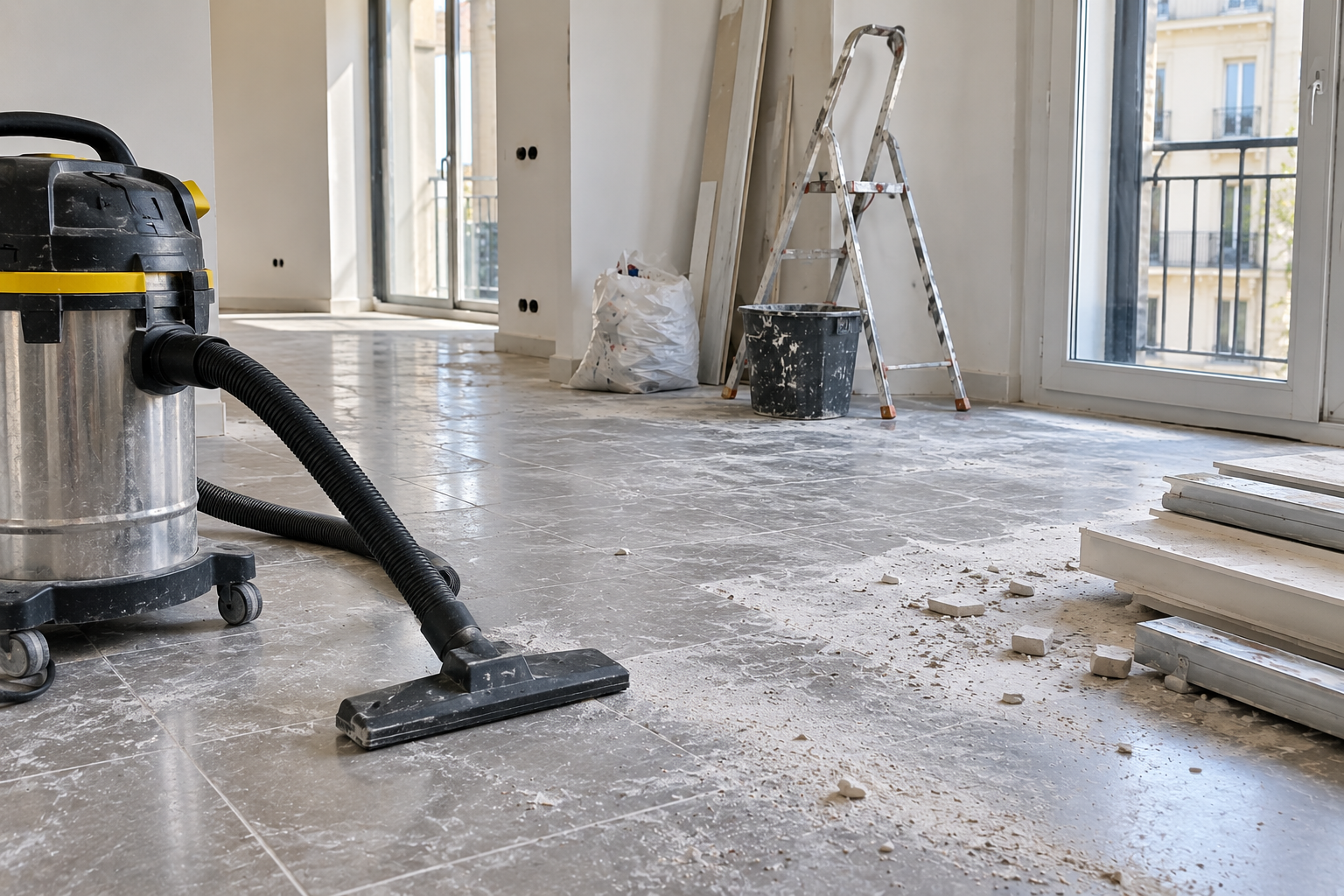 Nettoyage après travaux avec aspirateur de chantier